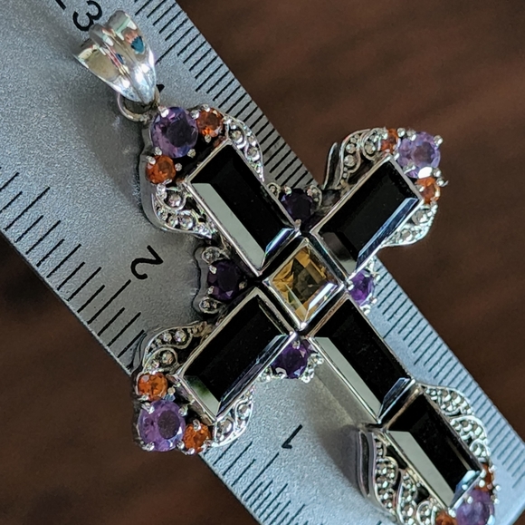 NICKY BUTLER RAJ COLLECTION LIMITED Sterling Silver Onyx Cross Pendant 925 NB - Picture 8 of 10